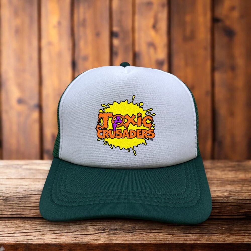 Toxic Crusaders Mens Trucker Hat Green Snapback Toxic Avenger 90s Animated Cap